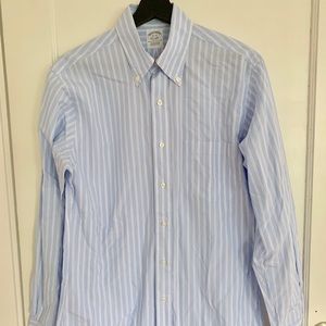 BROOKS BROTHERS MENS BLUE STRIPE DRESS SHIRT SMALL